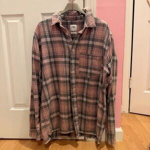Zara Men's Pink and Gray Plaid Button Down Shirt Relaxed Fit